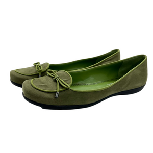Marc Fisher Olive Green Suede Ballet Flats Slip On Round Toe Grosgrain Bow 8.5M